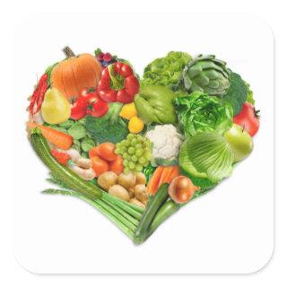 Fruits and Vegetables Heart - Vegan Square Sticker