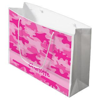 Fuchsia Pink Camouflage Name Personalized Large Gift Bag