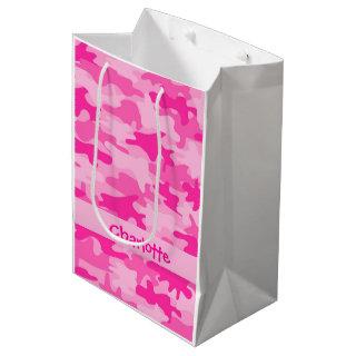 Fuchsia Pink Camouflage Name Personalized Medium Gift Bag
