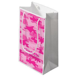 Fuchsia Pink Camouflage Name Personalized Small Gift Bag