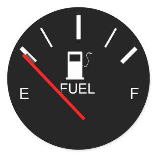 FUEL GAUGE EMPTY FULL BLACK WHITE RED TRAVEL CLASSIC ROUND STICKER