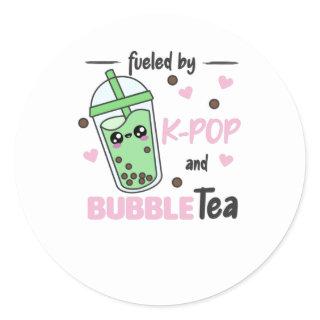 Fueled By K-Pop And Bubble Tea Kawaii Boba Tea Classic Round Sticker