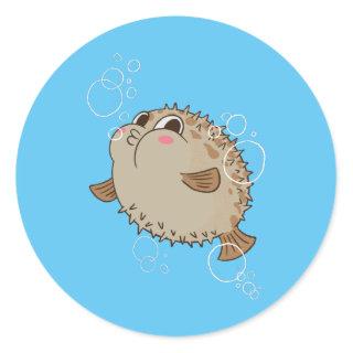 Fugu Sea Life Cartoon Design Classic Round Sticker