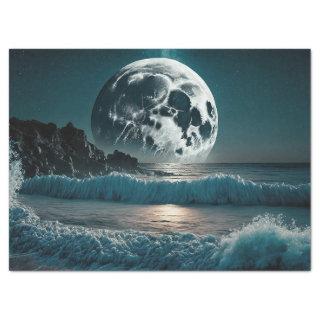 Full Moon over Ocean Decoupage Tissue Paper