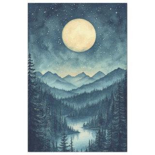 Full Moon Over Scenic Mountain Landscape Decoupage Tissue Paper