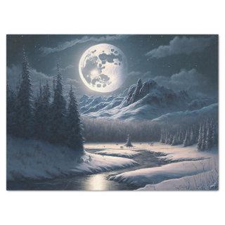 Full Moon Snowy Landscape Decoupage Tissue Paper