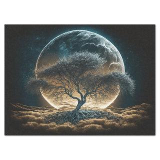 Full Moon with Tree of Root Decoupage  Tissue Paper