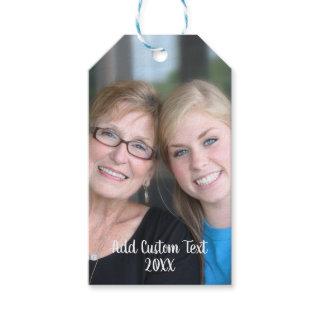 Full Photo Layout with Modern White Script Text Gift Tags