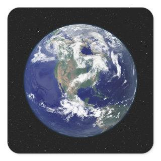 Fully lit Earth centered on North America Square Sticker