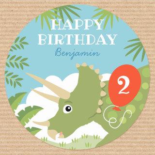 Fun Birthday Dinosaur Triceratops Custom Name Age Classic Round Sticker