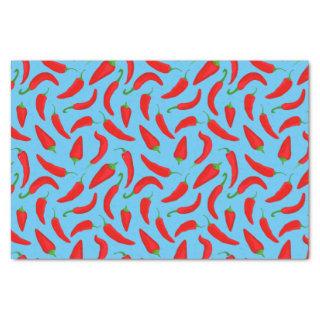 Fun Chilli Pepper Pattern on Blue Tissue Paper