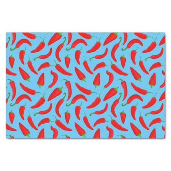Fun Chilli Pepper Pattern on Blue Tissue Paper