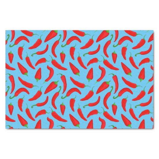 Fun Chilli Pepper Pattern on Blue Tissue Paper