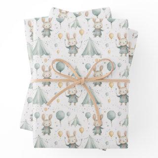 Fun Circus Bunny Balloons Pattern Baby Shower  Sheets