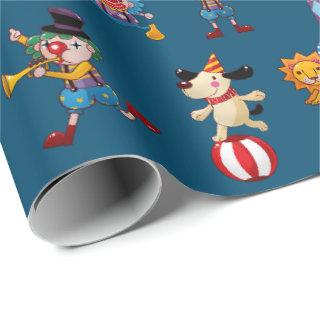 Fun Circus Party Acts Cartoon Pattern Blue