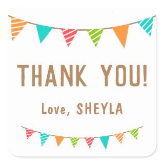 Fun Colorful Bunting Flag Birthday Thank you Square Sticker