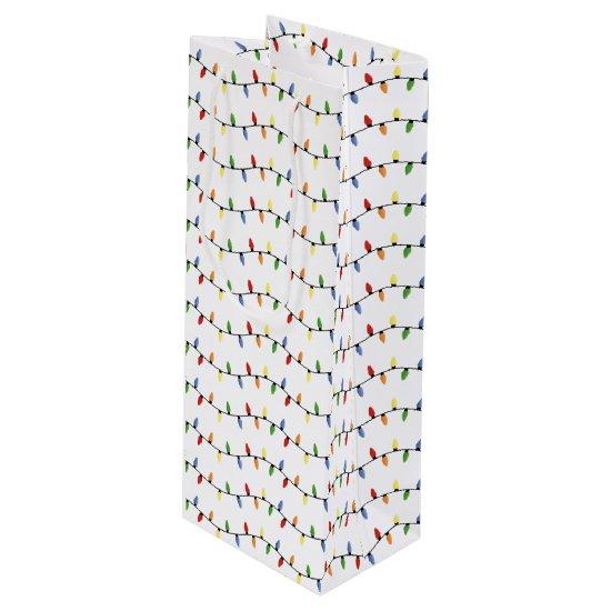 Fun Colorful Festive Holiday Tree Lights Pattern Wine Gift Bag