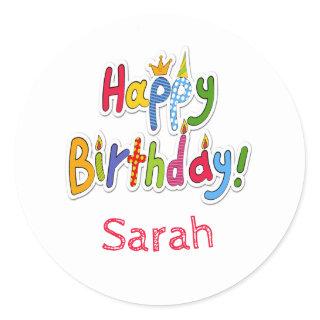 Fun & Colorful Happy Birthday Text – Personalized Classic Round Sticker