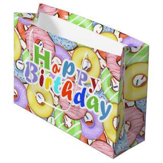 Fun Colorful Pastel Donuts Birthday Large Gift Bag