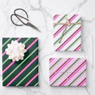 Fun Colorful Pink & Green Neon Stripe Candy Cane  Sheets