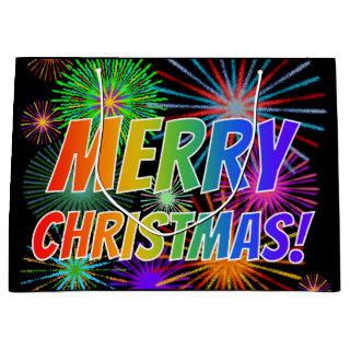 Fun, Colorful, Rainbow Spectrum "MERRY CHRISTMAS!" Large Gift Bag