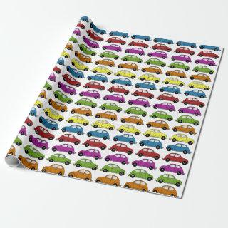 Fun compact cars in retro style in color rows
