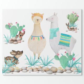 Fun Cute Llama, Dog, Owl Teal Desert