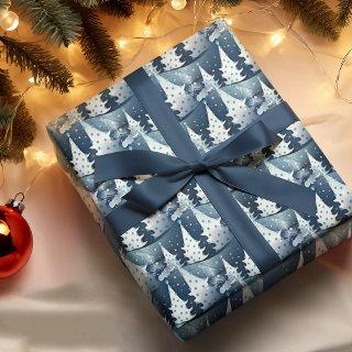 Fun Dark Light Blue Abstract Pine Tree Pattern