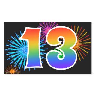 Fun Fireworks + Rainbow Pattern "13" Event Number Rectangular Sticker