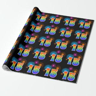Fun Fireworks + Rainbow Pattern "15" Event Number