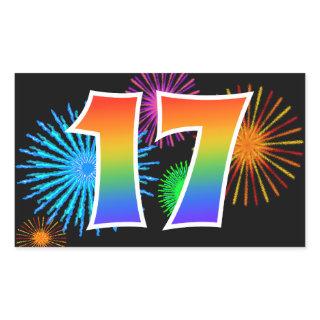 Fun Fireworks + Rainbow Pattern "17" Event Number Rectangular Sticker