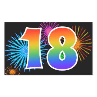 Fun Fireworks + Rainbow Pattern "18" Event Number Rectangular Sticker