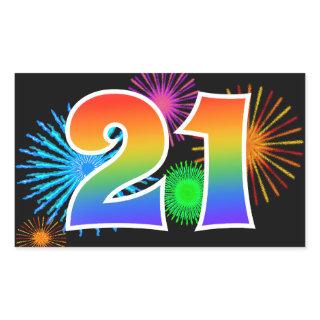 Fun Fireworks + Rainbow Pattern "21" Event Number Rectangular Sticker