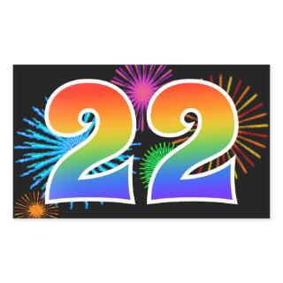 Fun Fireworks + Rainbow Pattern "22" Event Number Rectangular Sticker