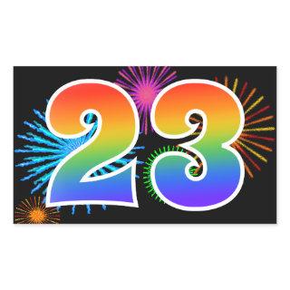 Fun Fireworks + Rainbow Pattern "23" Event Number Rectangular Sticker