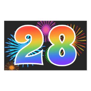 Fun Fireworks + Rainbow Pattern "28" Event Number Rectangular Sticker