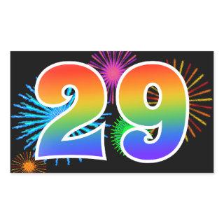 Fun Fireworks + Rainbow Pattern "29" Event Number Rectangular Sticker