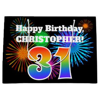 Fun Fireworks + Rainbow Pattern "31" Birthday # Large Gift Bag