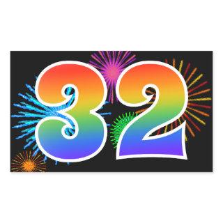 Fun Fireworks + Rainbow Pattern "32" Event Number Rectangular Sticker