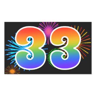 Fun Fireworks + Rainbow Pattern "33" Event Number Rectangular Sticker