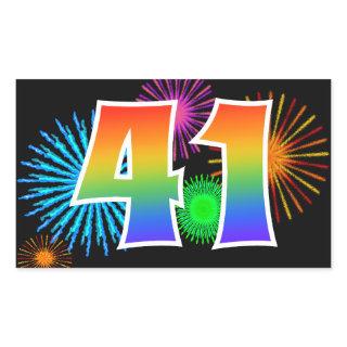 Fun Fireworks + Rainbow Pattern "41" Event Number Rectangular Sticker