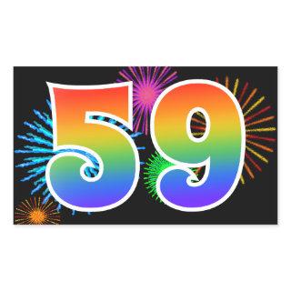 Fun Fireworks + Rainbow Pattern "59" Event Number Rectangular Sticker