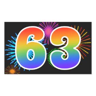 Fun Fireworks + Rainbow Pattern "63" Event Number Rectangular Sticker