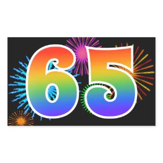 Fun Fireworks + Rainbow Pattern "65" Event Number Rectangular Sticker