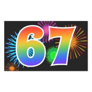 Fun Fireworks + Rainbow Pattern "67" Event Number Rectangular Sticker