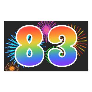 Fun Fireworks + Rainbow Pattern "83" Event Number Rectangular Sticker