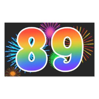 Fun Fireworks + Rainbow Pattern "89" Event Number Rectangular Sticker