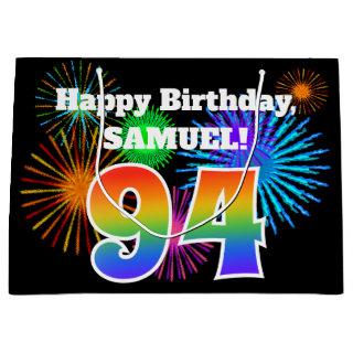 Fun Fireworks + Rainbow Pattern "94" Birthday # Large Gift Bag