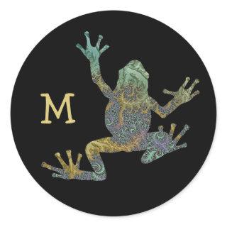 Fun Fractal Climbing Tree Frog with Your Monogram  Classic Round Sticker