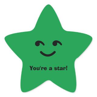 Fun Green Happy Smiling Face You're A Star School Star Sticker